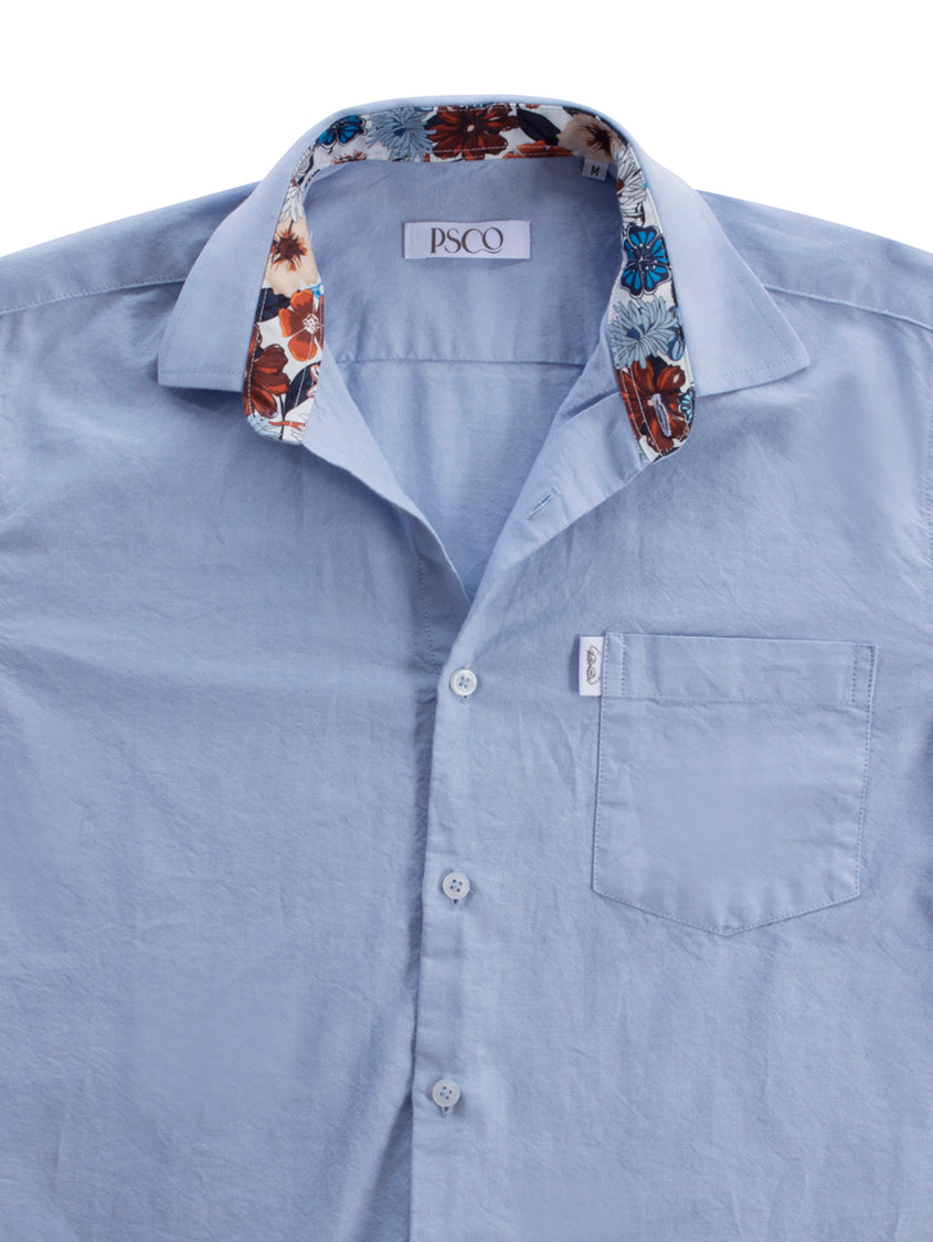 Oxford Cotton Contrast Shirt in Sky Blue