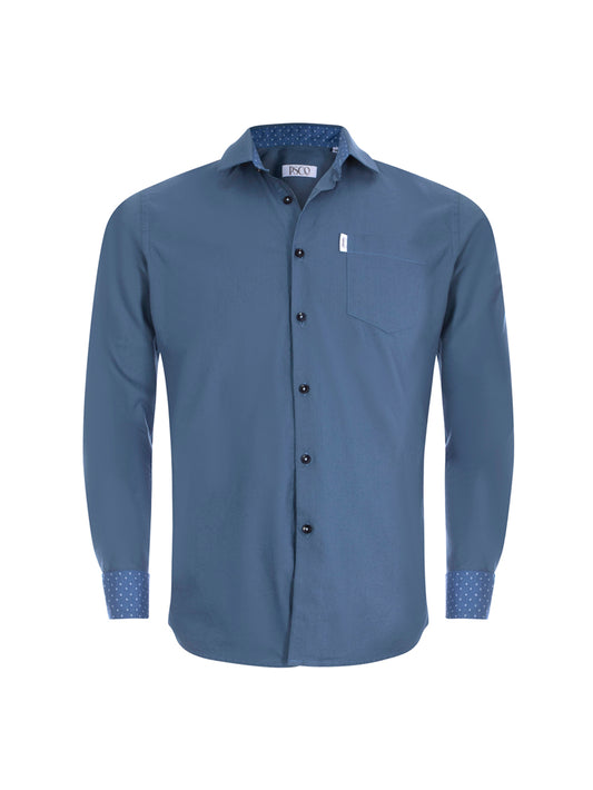 Oxford Cotton Contrast Shirt in Indigo