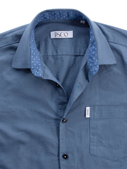 Oxford Cotton Contrast Shirt in Indigo