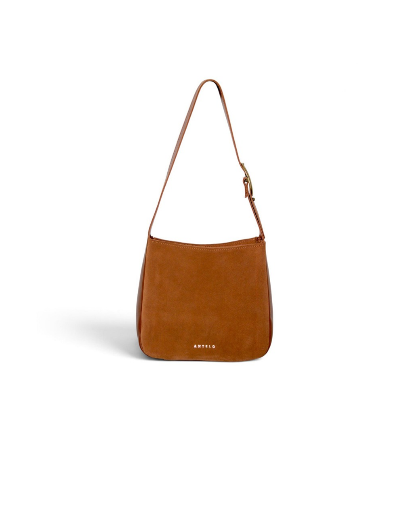 Buckley Unlined Leather Hobo Shoulder Bag in Cognac Suede / Cider Tan