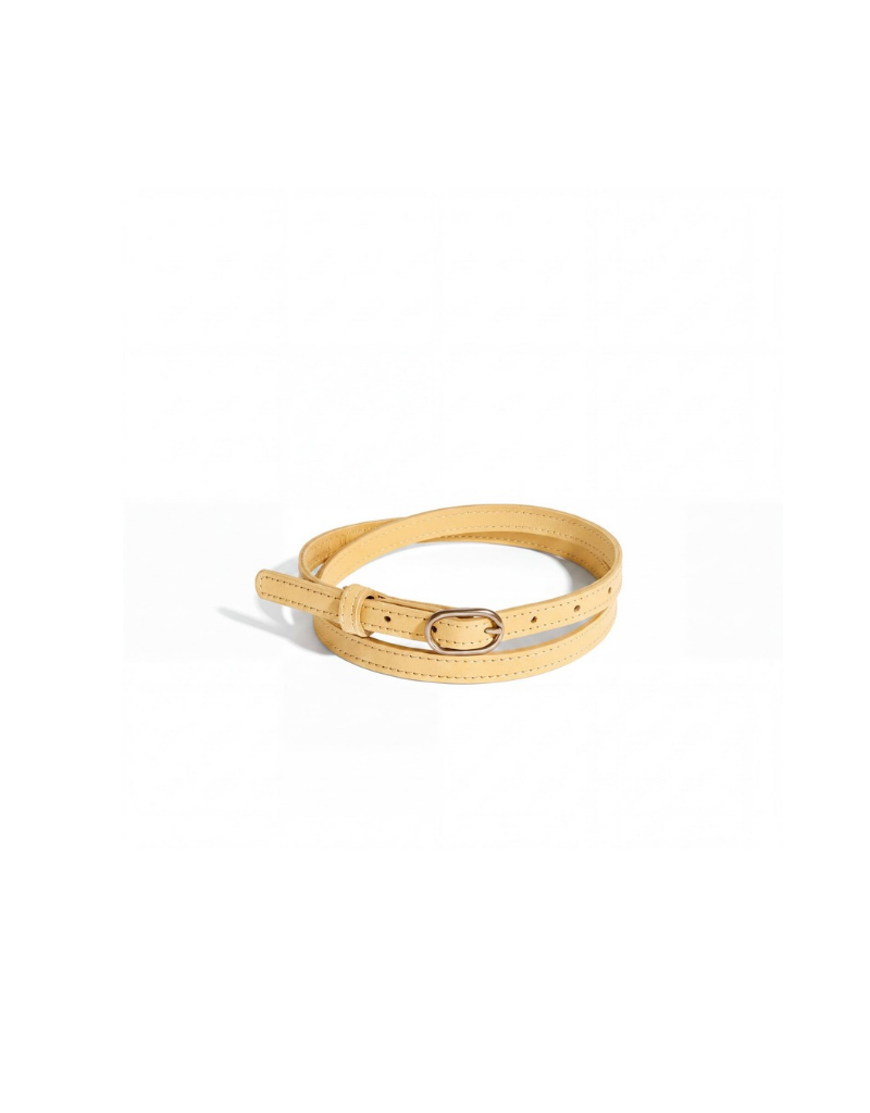 Oval Skinny Sis Leather Boyfriend Belt in Sunwashed Yellow