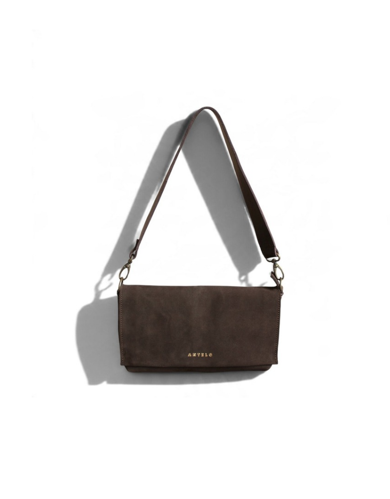 Freya East-West Leather Shoulder Bag in Chocolate Ganache & Brown