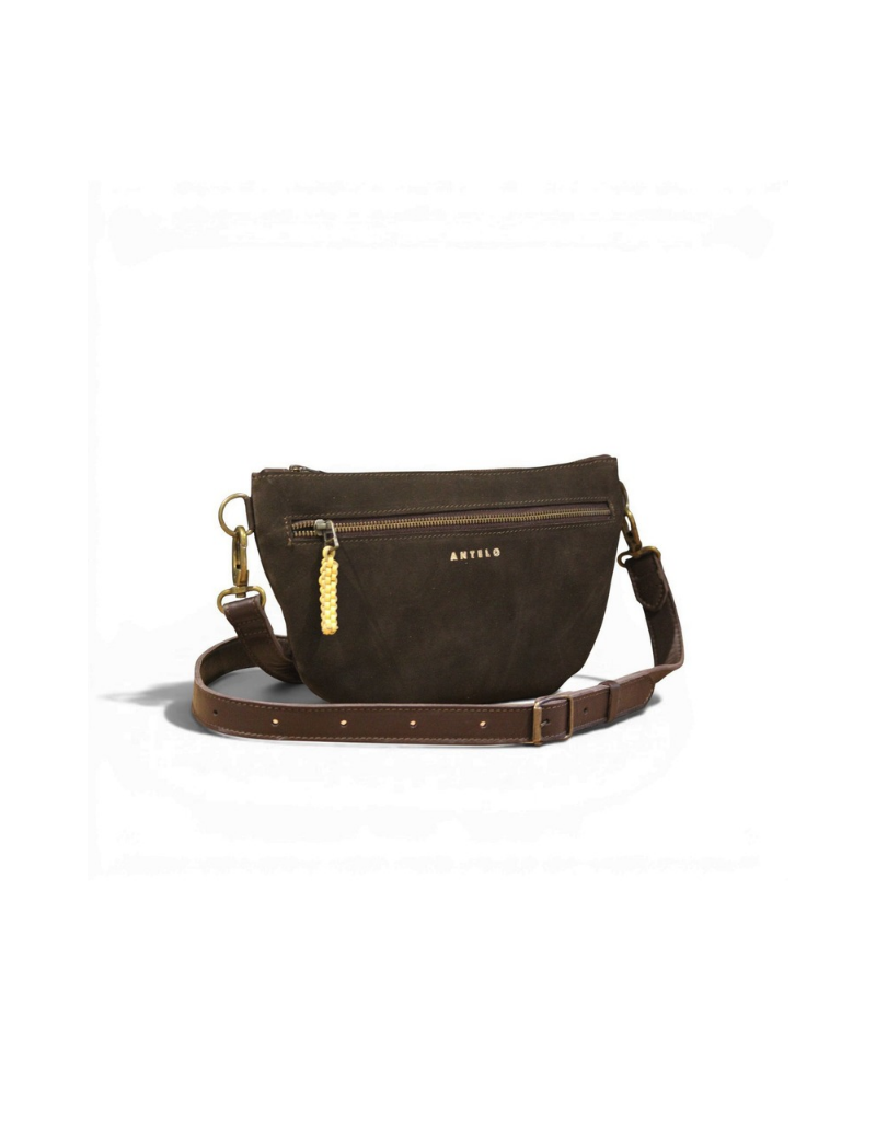 Ayla Half Moon Leather Crossbody in Chocolate Ganache Brown / Yellow