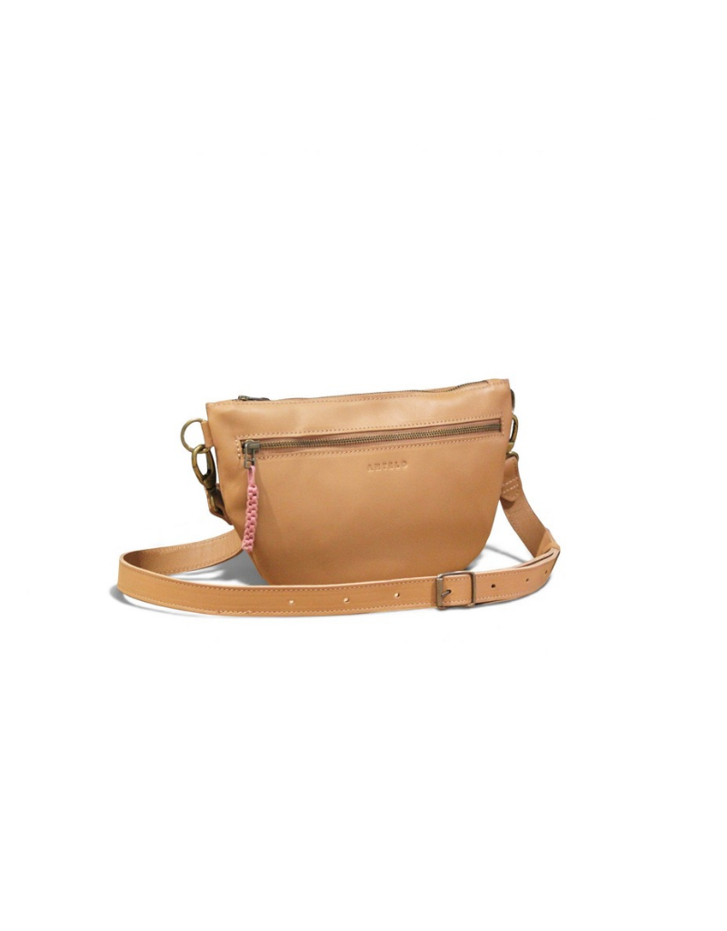 Ayla Half Moon Leather Crossbody in Hazel / Pink