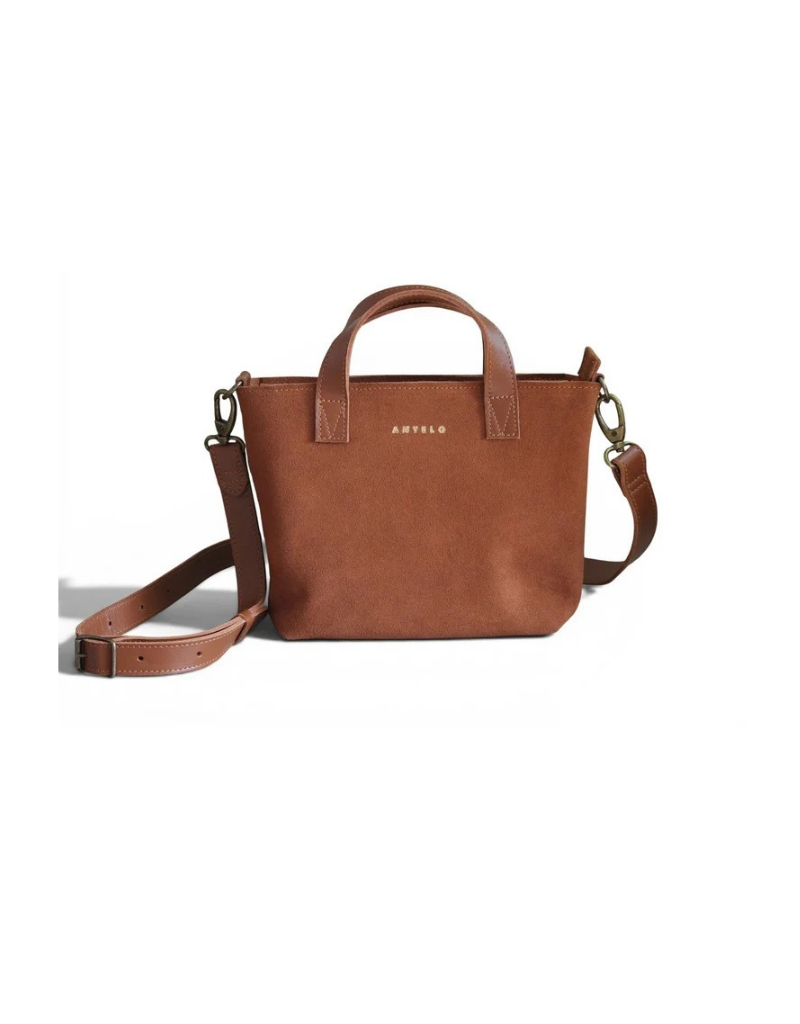 Zazi Petite Leather Crossbody in Cognac Suede & Cider Tan
