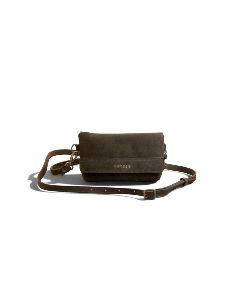 Alfi Micro Leather Crossbody in Chocolate Ganache Suede