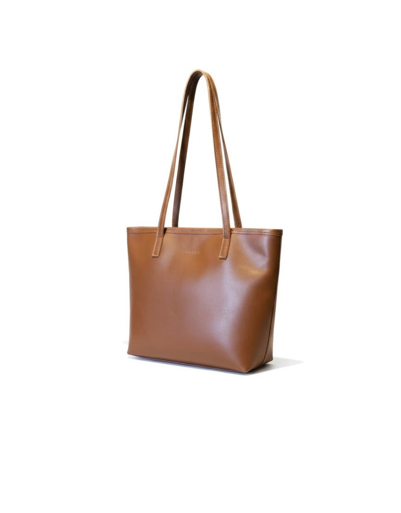 Mezzo Lined Leather Zip Tote in Cider Tan