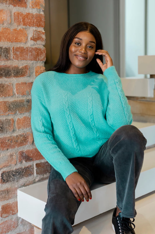 Rimini Cable Crew Neck Knit in Aqua