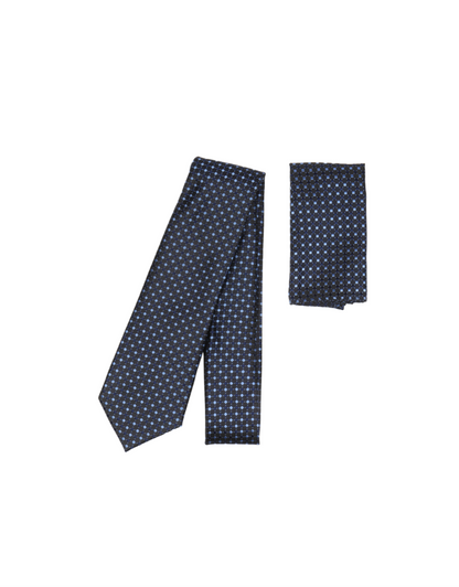 Tie & Pocket Square in Small Squres Navy