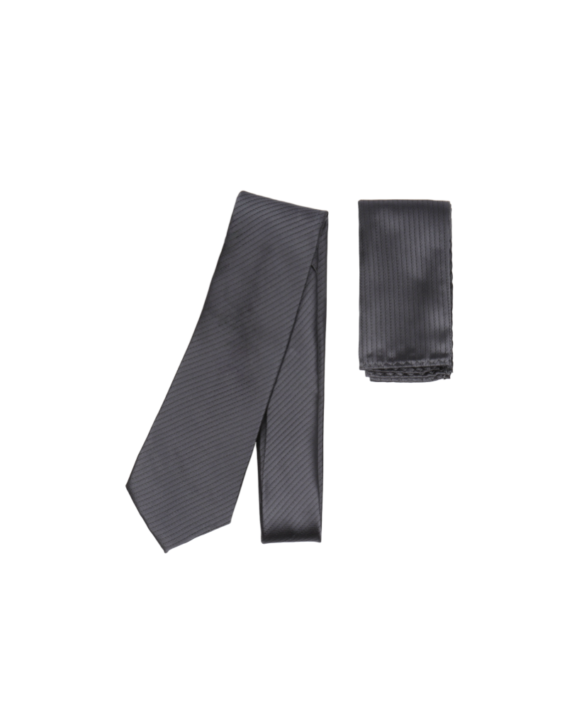 Tie & Pocket Square in Dotted Line Dark Grey