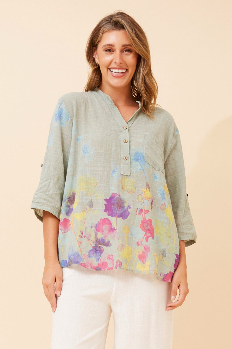 Floral Print Top in Sage