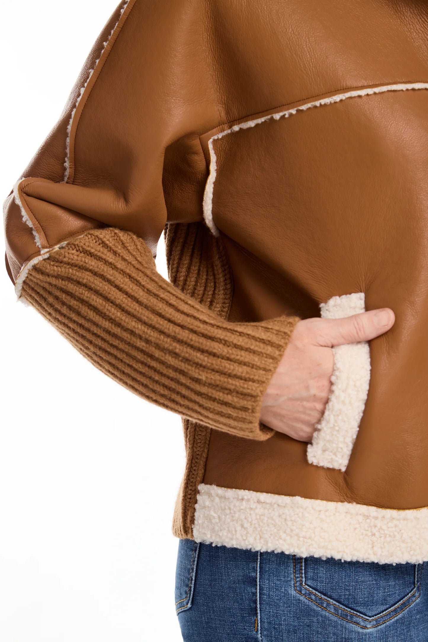 Bonded Sherpa Jacket in Camel & Ivory