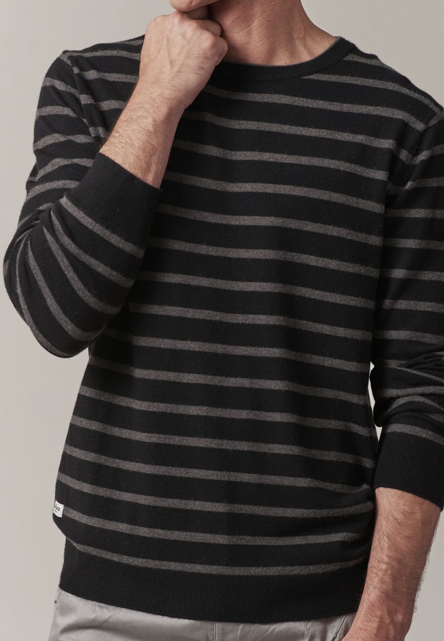 Shot Stripe Cotton Pullover in Black