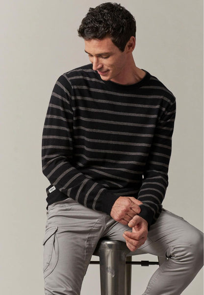 Shot Stripe Cotton Pullover in Black