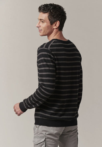 Shot Stripe Cotton Pullover in Black