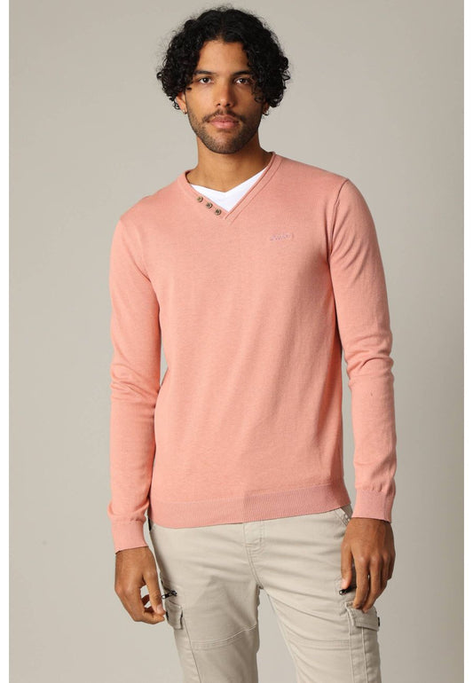 Cotton V-Neck Sweater in Light Marsala