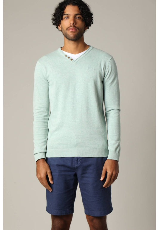 Cotton V-Neck Sweater in Almond