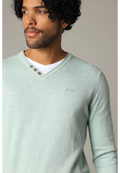 Cotton V-Neck Sweater in Almond
