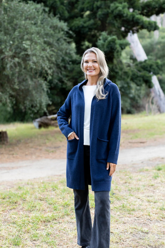 La Rochelle Hooded Cardigan in Denim Blue