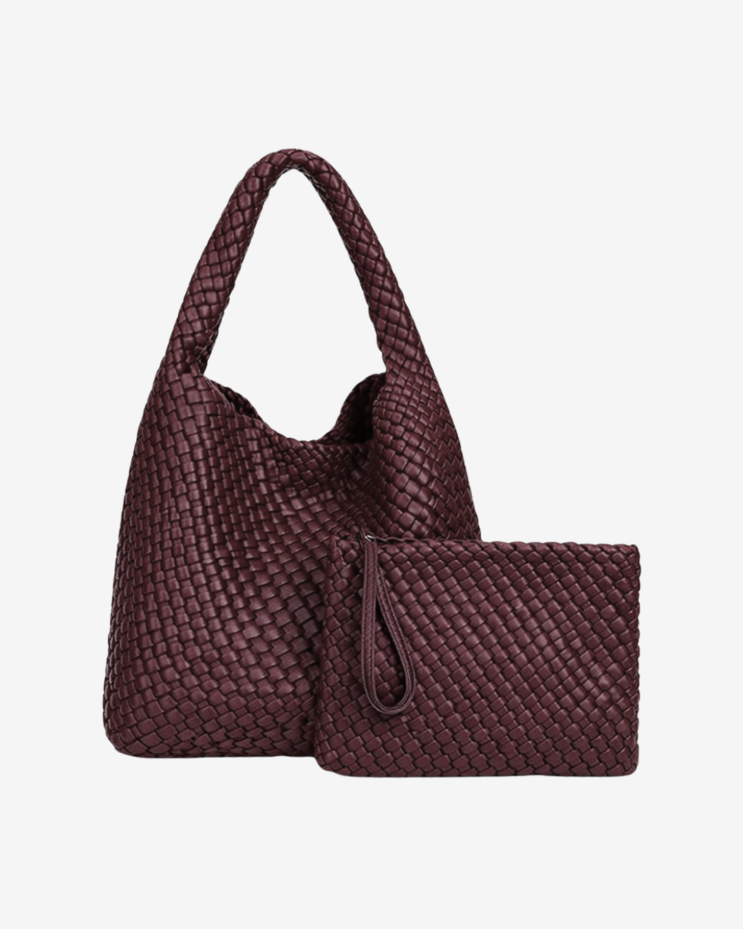 Jourdan Plaited Large Vegan Handbag in Bordeaux