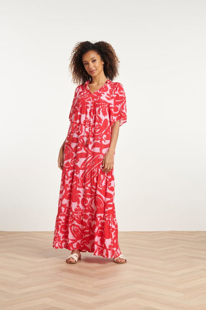 Floral Baroque Maxi Dress in Red / Pink