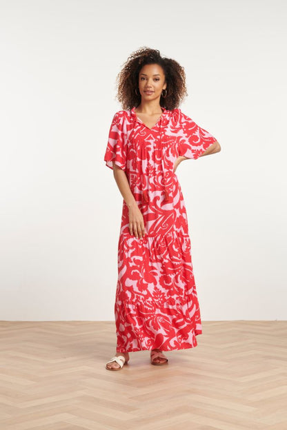 Floral Baroque Maxi Dress in Red / Pink