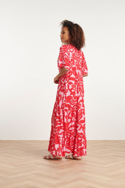 Floral Baroque Maxi Dress in Red / Pink