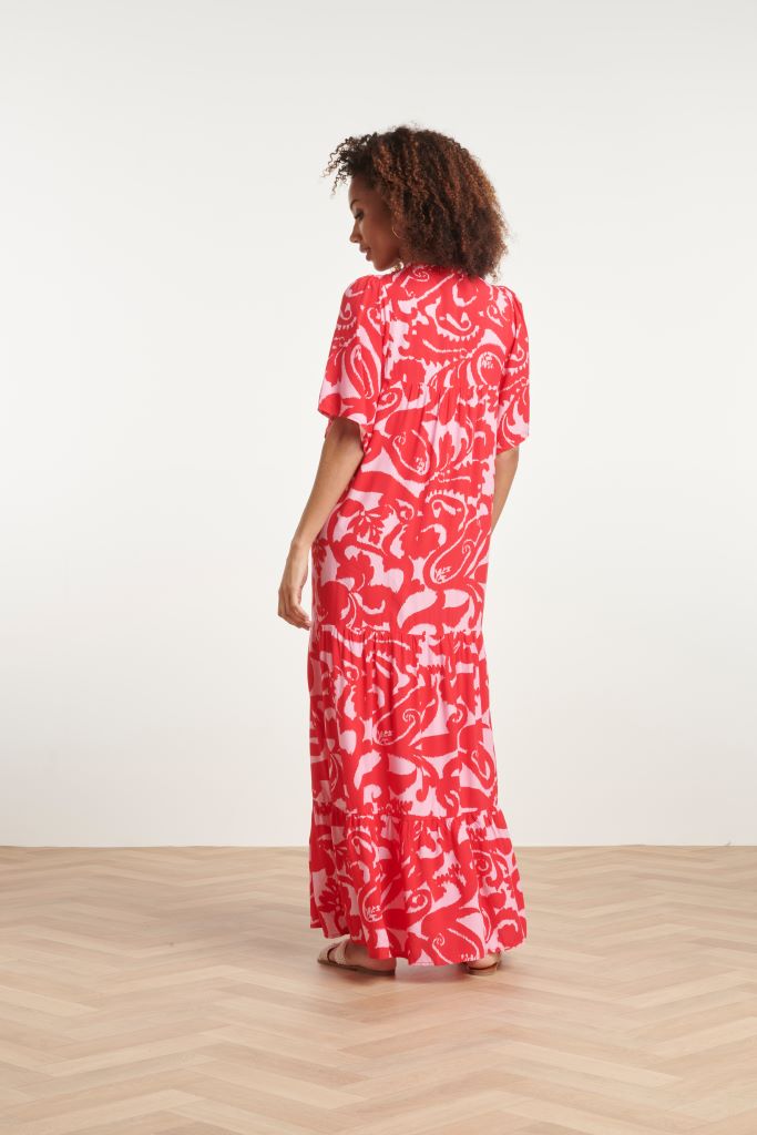 Floral Baroque Maxi Dress in Red / Pink