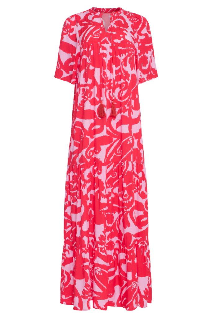 Floral Baroque Maxi Dress in Red / Pink