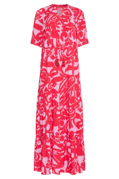 Floral Baroque Maxi Dress in Red / Pink