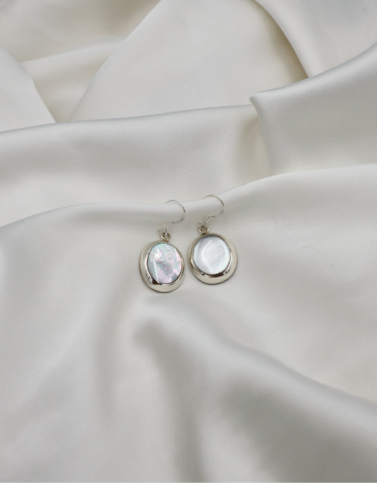 Mother of Pearl Oval Sterling Silver Earrings