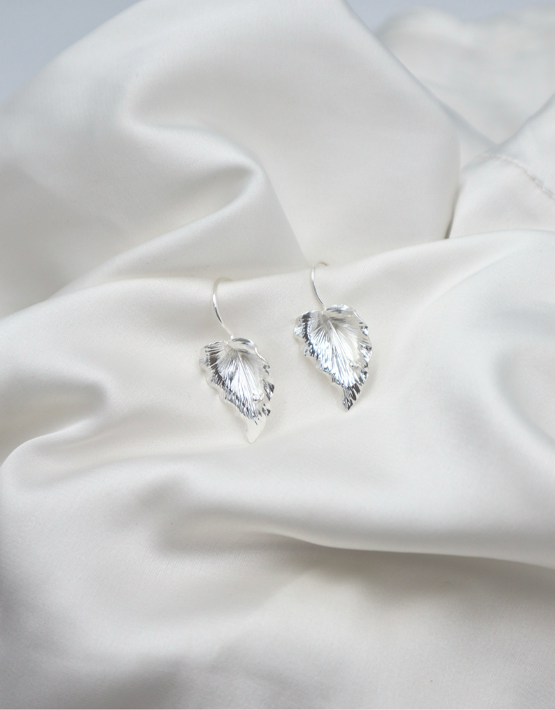 Sterling Silver Brushed Lily Hanging Earrings
