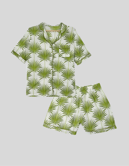 Cotton Short Green Leaves Pyjama Set