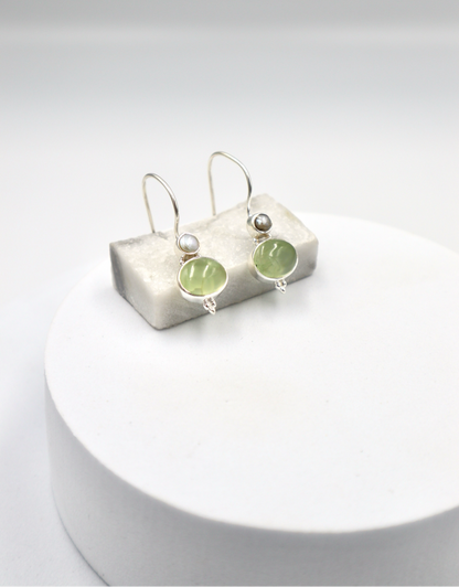 Julie Pearl & Prehnite Hanging Sterling Silver Earrings