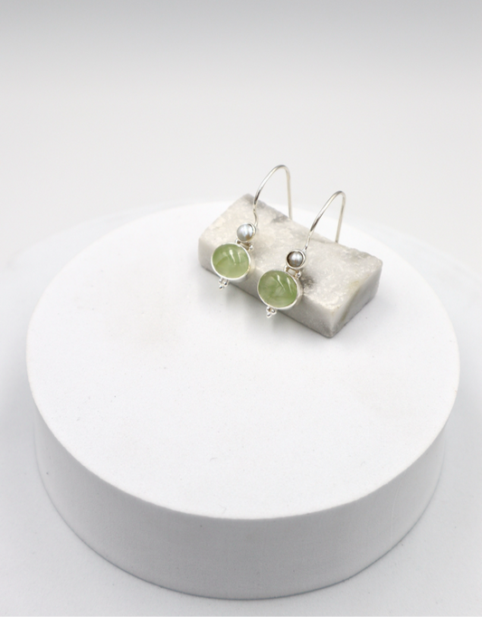 Julie Pearl & Prehnite Hanging Sterling Silver Earrings