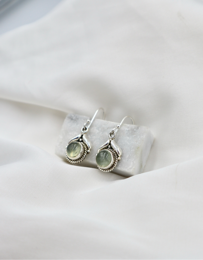 Boho Prehnite Hanging Sterling Silver Earrings