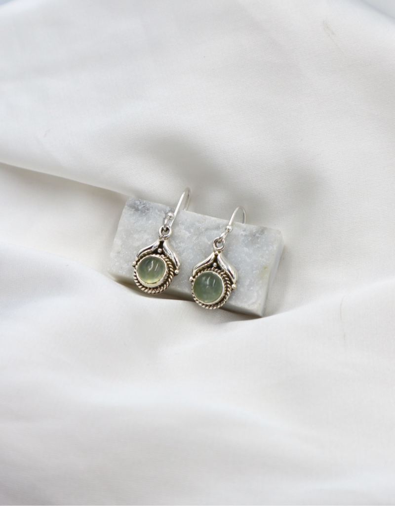 Boho Prehnite Hanging Sterling Silver Earrings