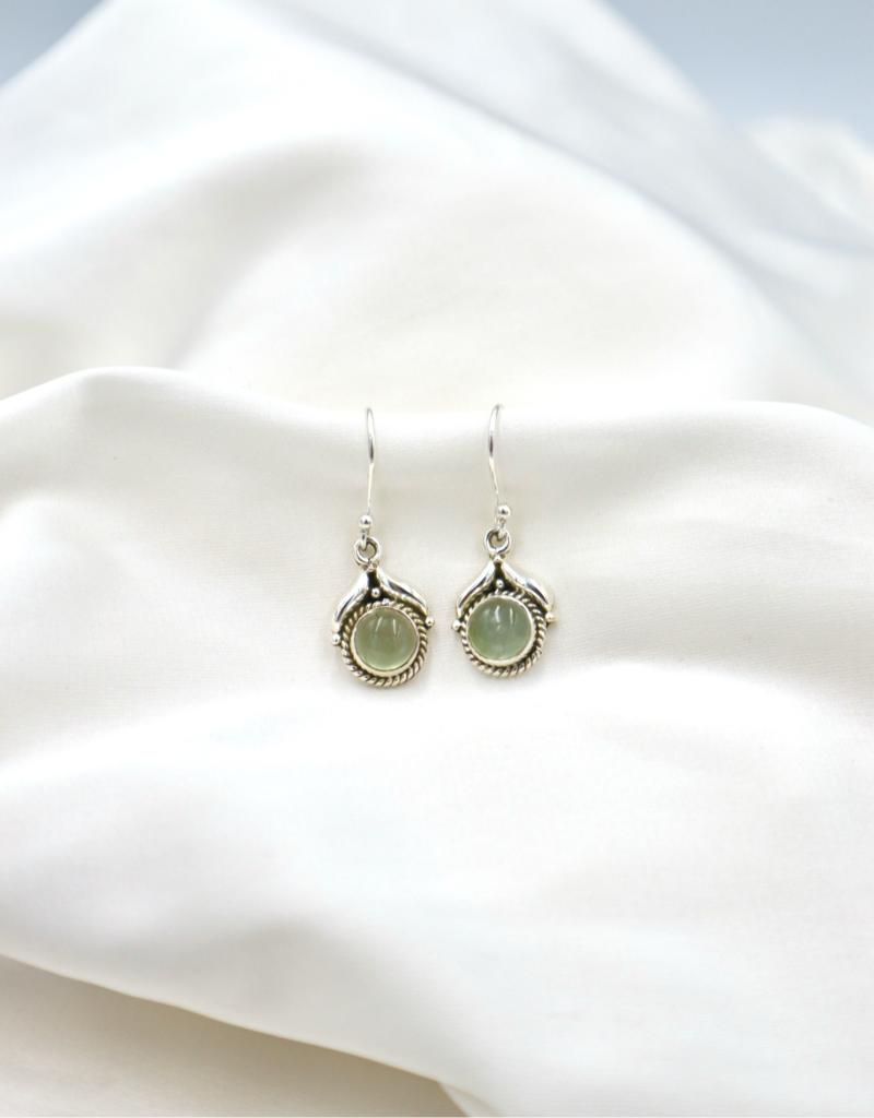 Boho Prehnite Hanging Sterling Silver Earrings