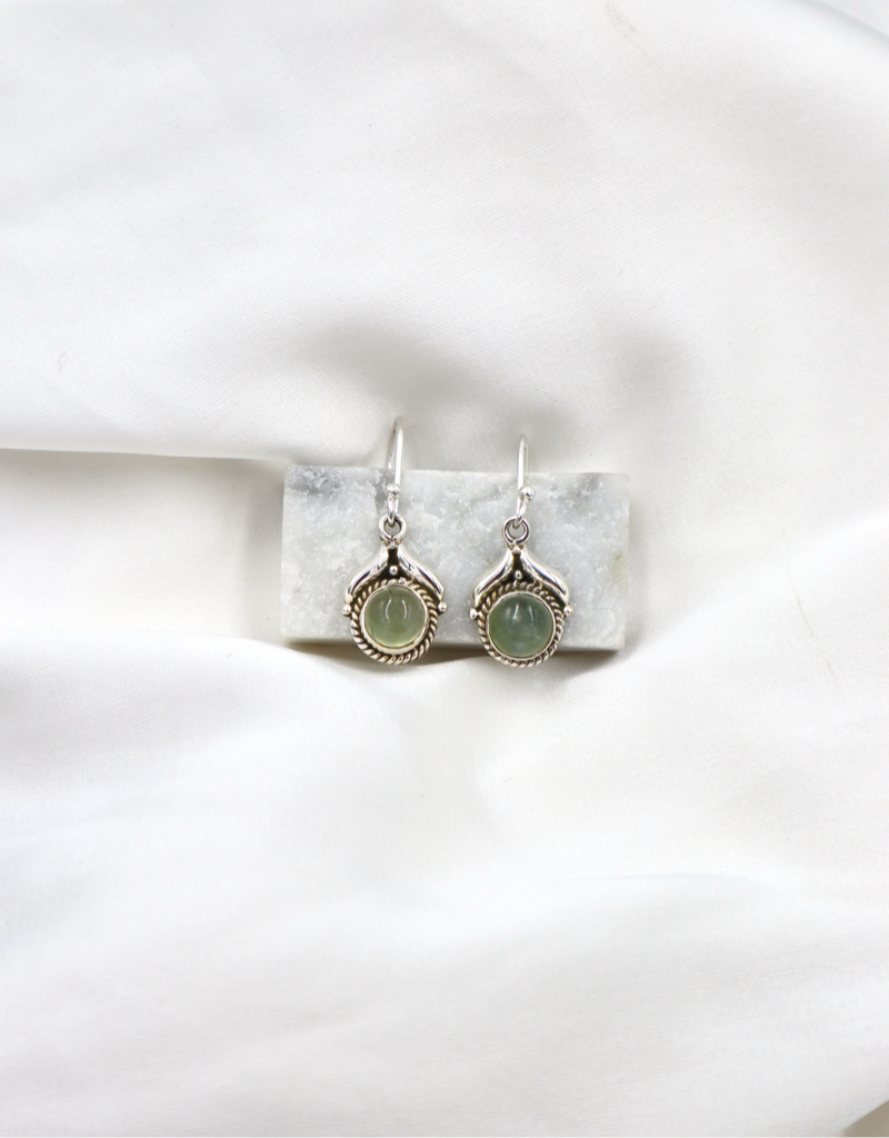 Boho Prehnite Hanging Sterling Silver Earrings