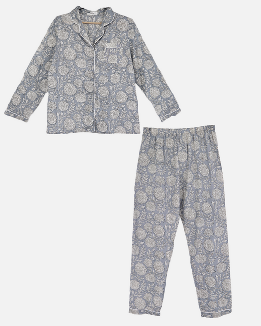 Pure Cotton Grey Floral Pyjama Set