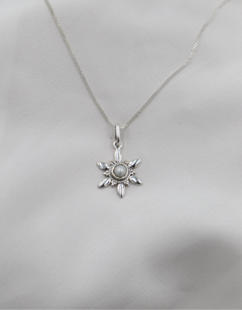 Sterling Silver Pearl Flower on 45cm Fine Chain