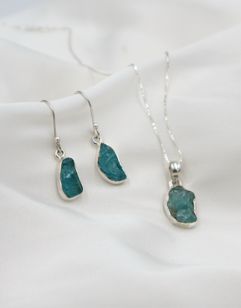 Apatite Rough Stone Sterling Silver Set