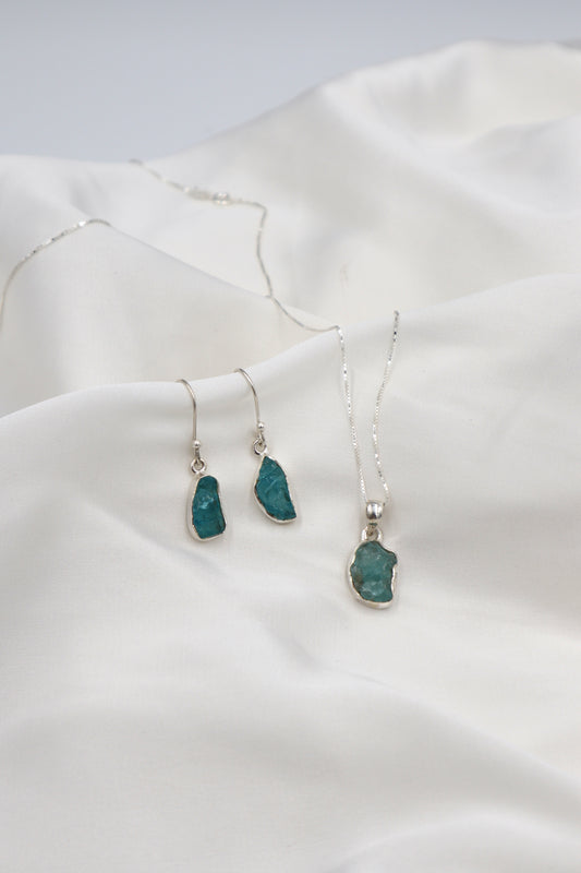 Apatite Rough Stone Sterling Silver Set