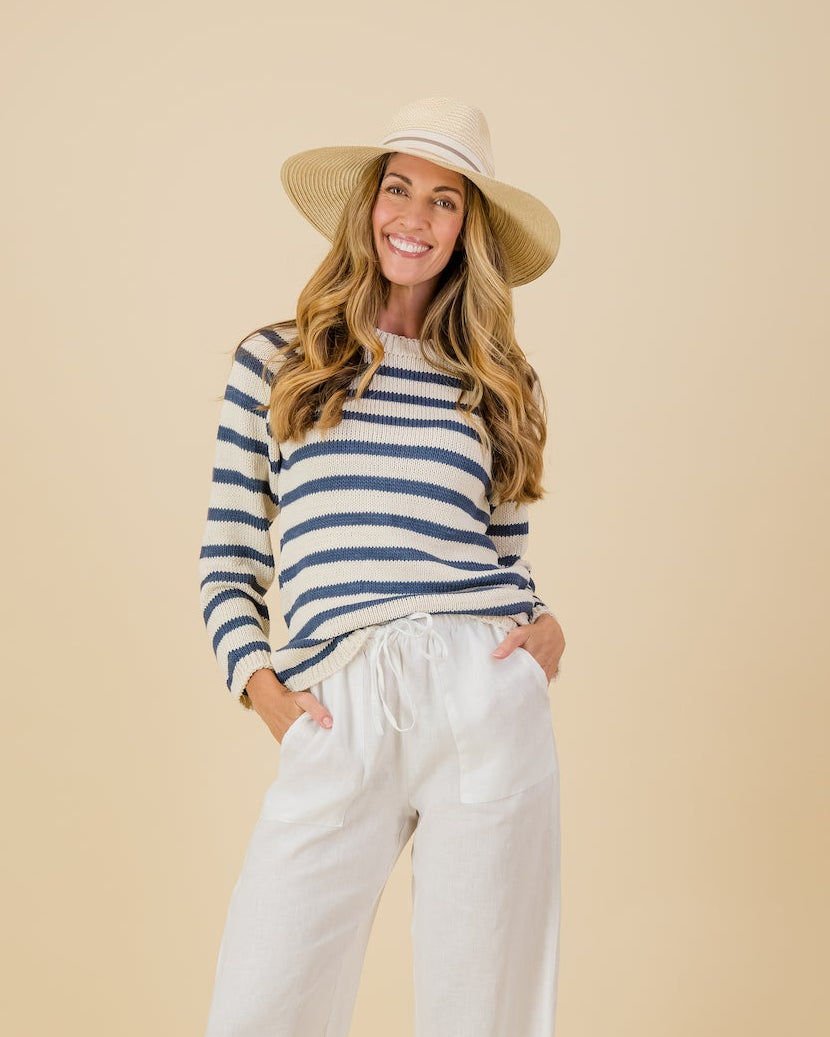 Cotton Stripe Knit in Blue / Natural