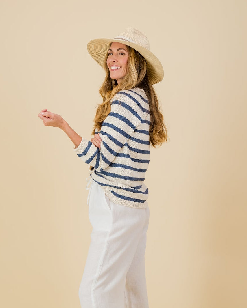 Cotton Stripe Knit in Blue / Natural