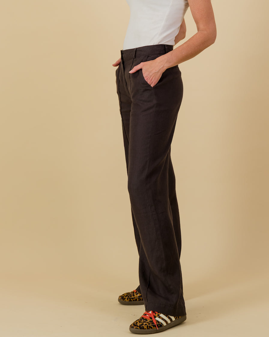 Linen Wide Leg Pants in Chestnut