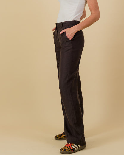 Linen Wide Leg Pants in Chestnut