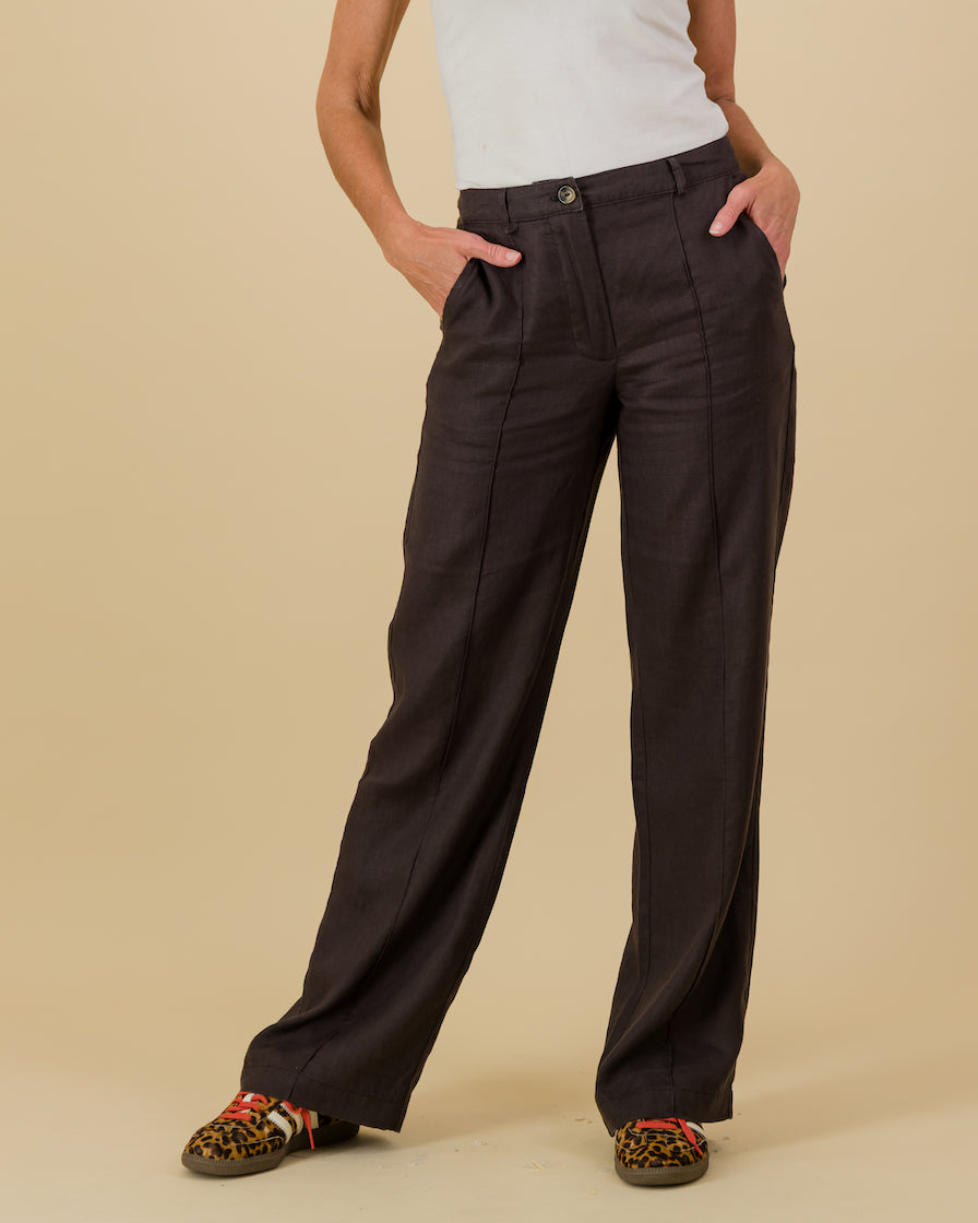 Linen Wide Leg Pants in Chestnut