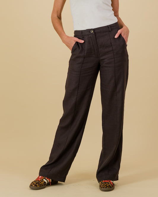 Linen Wide Leg Pants in Chestnut