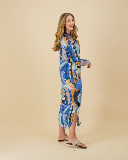 Geometric Printed Maxi Dress in Blue